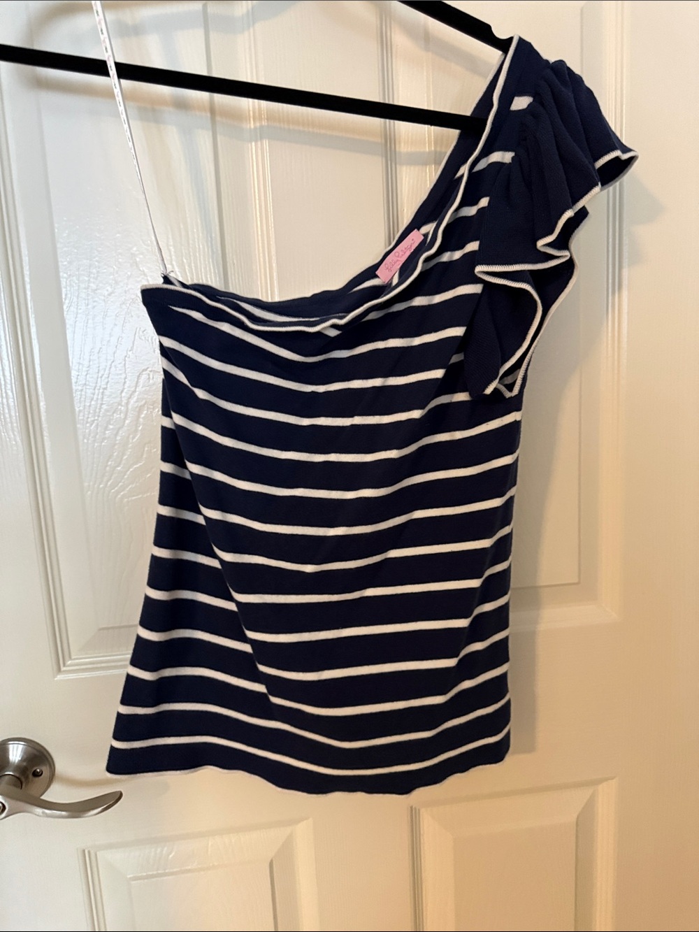 Lilly Pulitzer Navy and White One-Shoulder Striped Tank